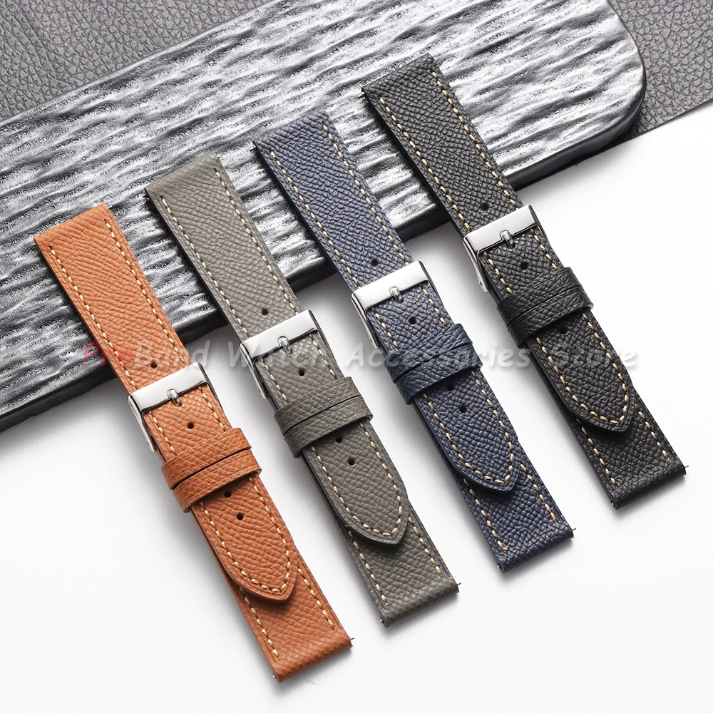Premium Calfskin Leather Watch Strap - Blue Grey Cowhide Wristband Bracelet for Men and Women, Available in Multiple Sizes