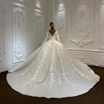 Jancember Superfine Stylish Bride Dresses Wedding 2024 Ball Gown O-Neck Full Sleeves Embroidery Backless Vestido Noiva LSCJ14 2