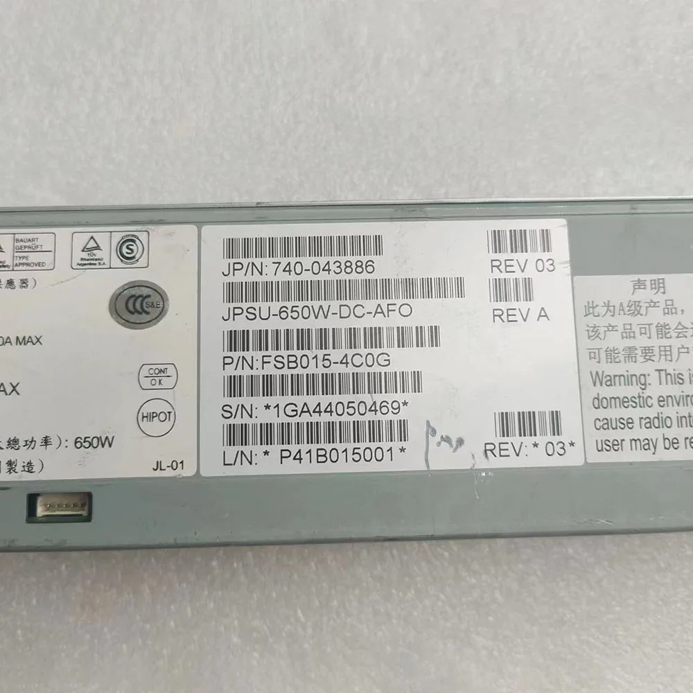 

For JUNIPER JPSU-650W-DC-AFO 740-043886 DC Power Supply FSB015