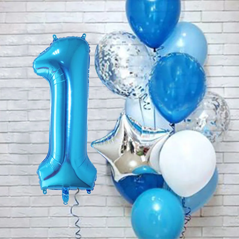12-teiliges blaues Aluminiumfolien-Ballon-Set mit Pentagramm und Zahlen, geeignet für Geburtstagsparty-Dekoration, Babyparty – Detail 3