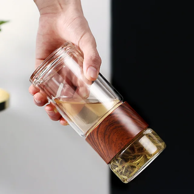 High Quality Double Glass Water Bottle With Case Tea Drink Bottle Infuser Tumbler Drinkware Waterbottle Eco-Friendly 4