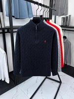 Luxe poney broderie marque de créateur pull hommes nouvelle mode Jacquard Paul décontracté demi fermeture éclair col montant tricoté pull 5