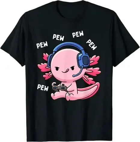 Axolotl Gaming Kids Boys Girls Kawaii Anime Video Game Pew Gamer T-Shirt Gift Cute Gamesolotl Graphic Tee Tops Teens Clothes 2