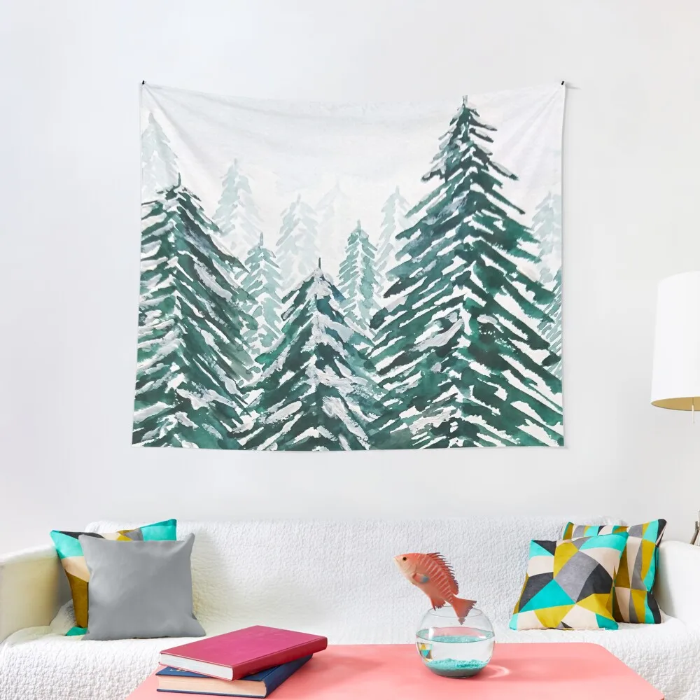 

snowy pine forest greenTapestry room design living room decoration wall hanging tapestry