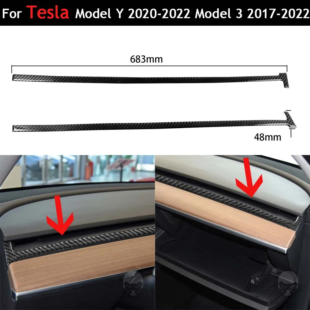 자동차 센터 대시 보드 트림 스트립 스티커, 테슬라 모델 Y 2020-2022 모델 3 2017-2022 단조 탄소 섬유 장식 액세서리
