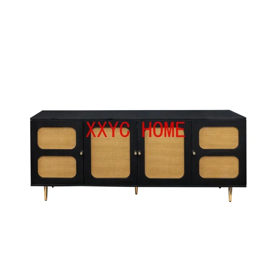 Rattan Sideboard et Cabinet, Kitchen Storage Cabinet Console Table with Adjustable Shelves