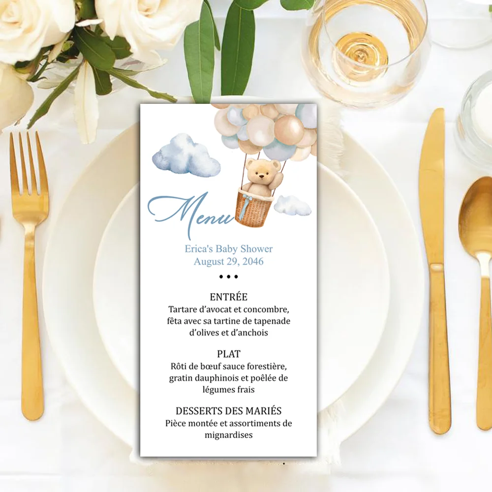 Blush Pink Floral christening menu Cards, Personalized, Wedding, Shower, Dinner, Brunch
