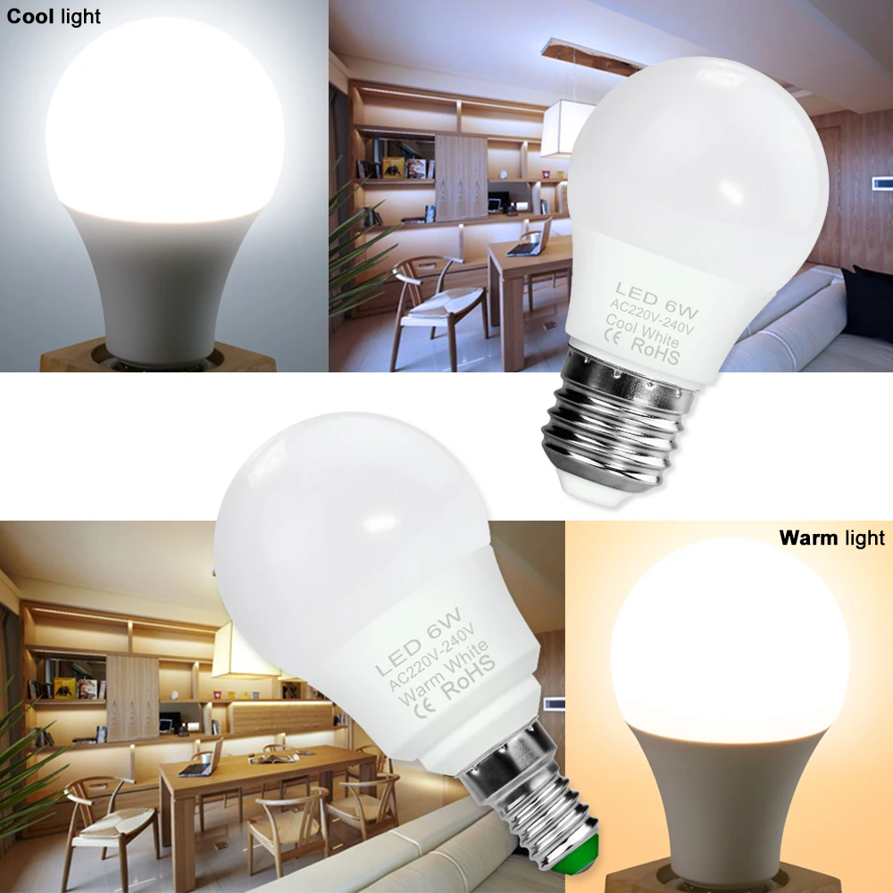 LED 220V E27 전구 E14 램프 거실 샹들리에 전구, 가정 침실 조명, 차갑거나 따뜻한 흰색, 3W, 6W, 9W, 12W, 15W, 18W, 20W