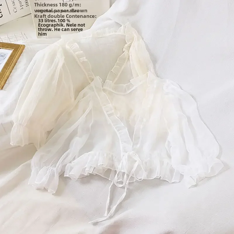 여성용 크롭 가디건, 쉬폰 소재, 경량 탱크 원피스, 반팔 에어컨 재킷, 여름 패션