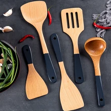 Wooden Kitchen Tableware Non-Scratch Beech Cooking Spatula Spoon with Long Handle Kitchen Utensils Cooking Tools Wooden Kitchen Tableware Non-Scratch Beech Cooking Spatula Spoon with Long Handle Kitchen Utensils Cooking Tools