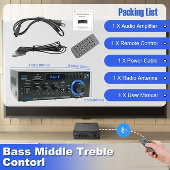 5.0 Mini Bluetooth Stereo Amplifier, 300W HiFi Power Amp with Remote, USB, RCA, FM Radio for Home Audio 4
