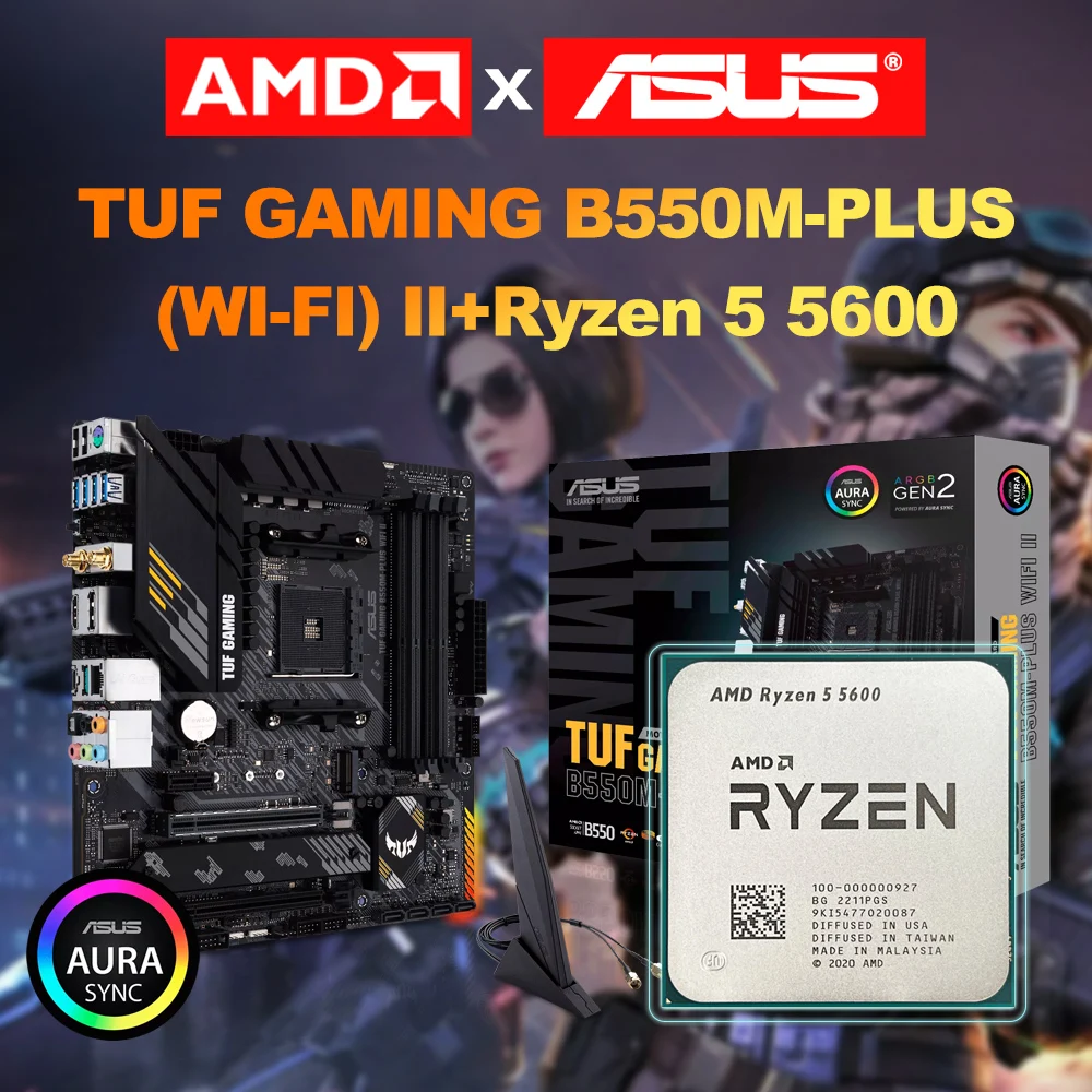 Amd novo ryzen 5 5600 processador de jogos cpu r5 5600 soquete am4 ddr4 amd ryzen cpu + asus novo tuf b550m mais wifi ii placa-mãe