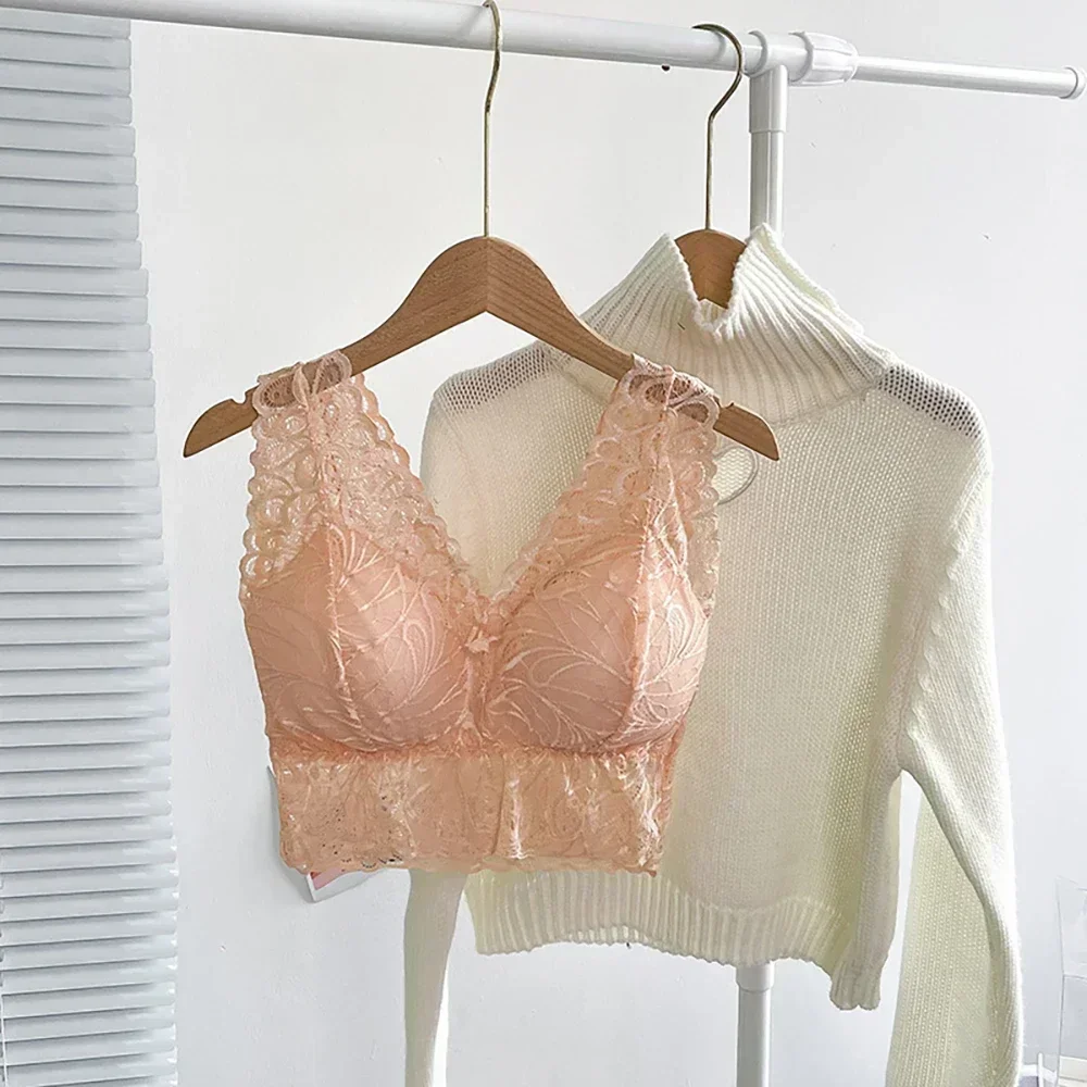 Sexy Lace Top Bras for Women Bralette Padded Push Up Bra Female Seamless One-pieces Solid Color Underwear soutien gorge femme