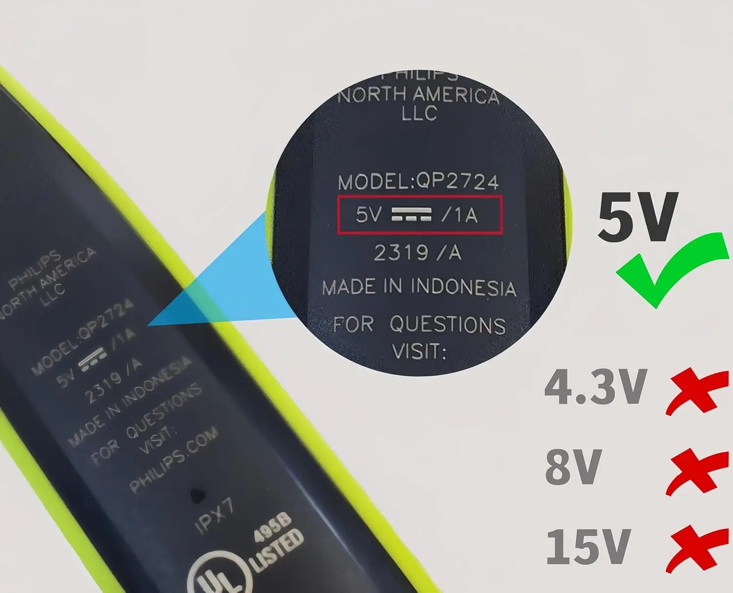 2pack USB Charging Cord 5V Charger for Latest Version Philips Norelco 2400 X3001/90, X3052/91, QP2834/70, QP2724/90, QP1924/70
