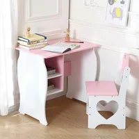 Kids Desk and Chair Set, Children Study Desk with Storage Shelf, Wooden School Study Table, Writing Table for Home School Use 1