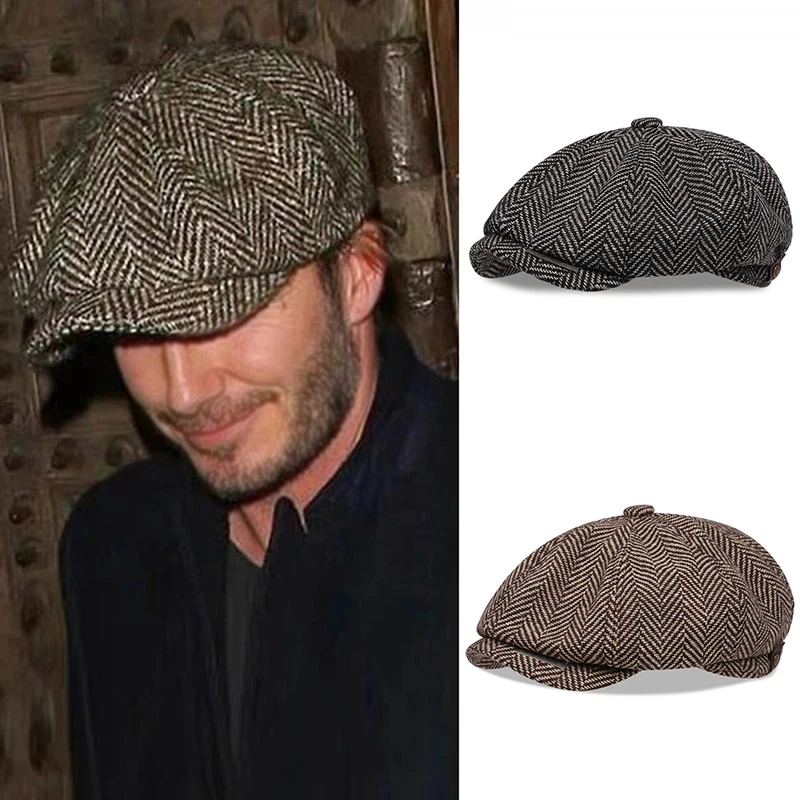 

Autumn Winter Newsboy Caps For Men Vintage British Berets Hat For Men Fashion Herringbone Peaky Blinders Beret Cap For Women