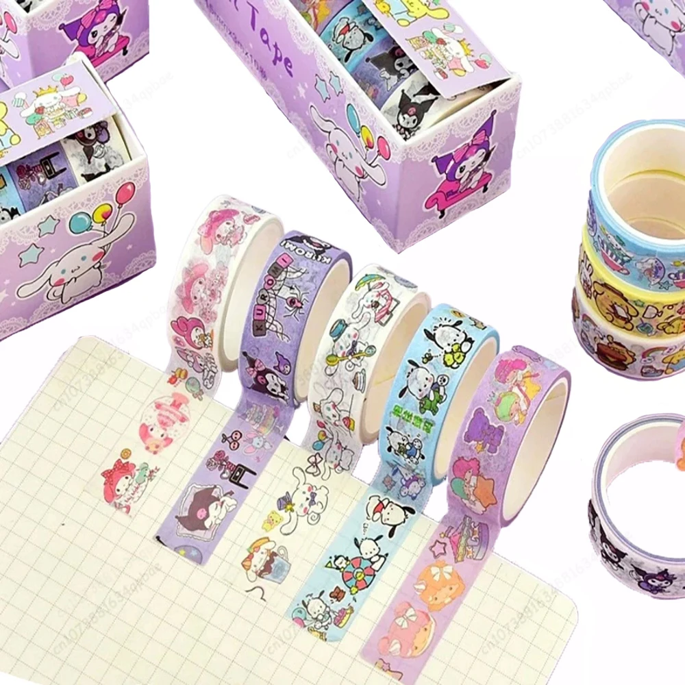 

MINISO 10Roll Box Sanrio Anime Guka Handbook Stickers Kuromi Melody Cinnamoroll Guka Handbook Stickers Kawaii Account Kid Toys