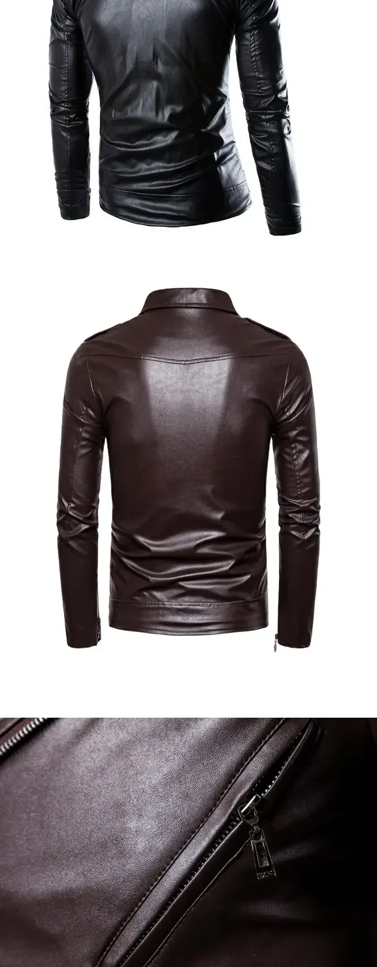 Description Picture 4 of item2023 New Motorcycle Slim Fit Leather Coat Men's Leather Jacket Coat British Fashion Men's PU Leather Coat