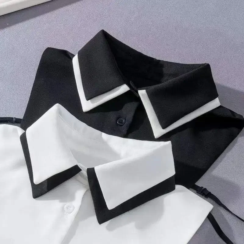 2024 Anti Wrinkle Double-Layer Fake Collar For Shirt Detachable Collars Solid Shirt Lapel Blouse Top Women White Girls Clothes