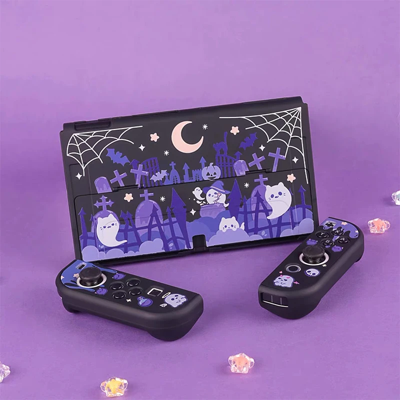 Custodia Protettiva Per Interruttore Oled Cool Black Ghost Theme Hard Full Cover Back Girp Shell Per Nintendo Switch Oled Game Accessories