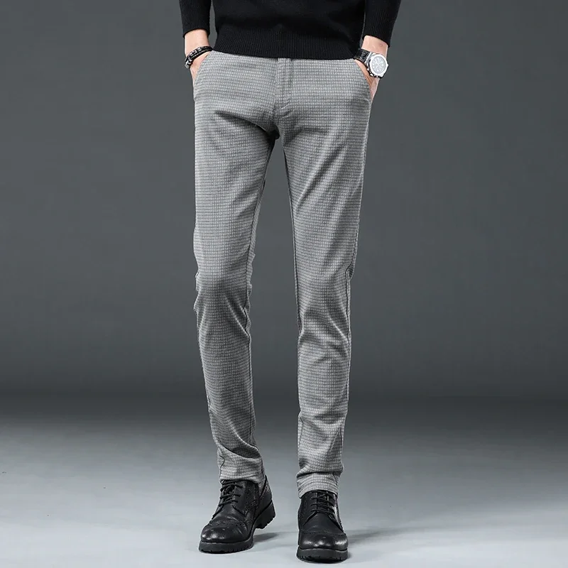 Men's Clothing England Pants Fashion Stretch Casual Trousers Business Slim Fit Plaid Pants stretch pants business pants men pants