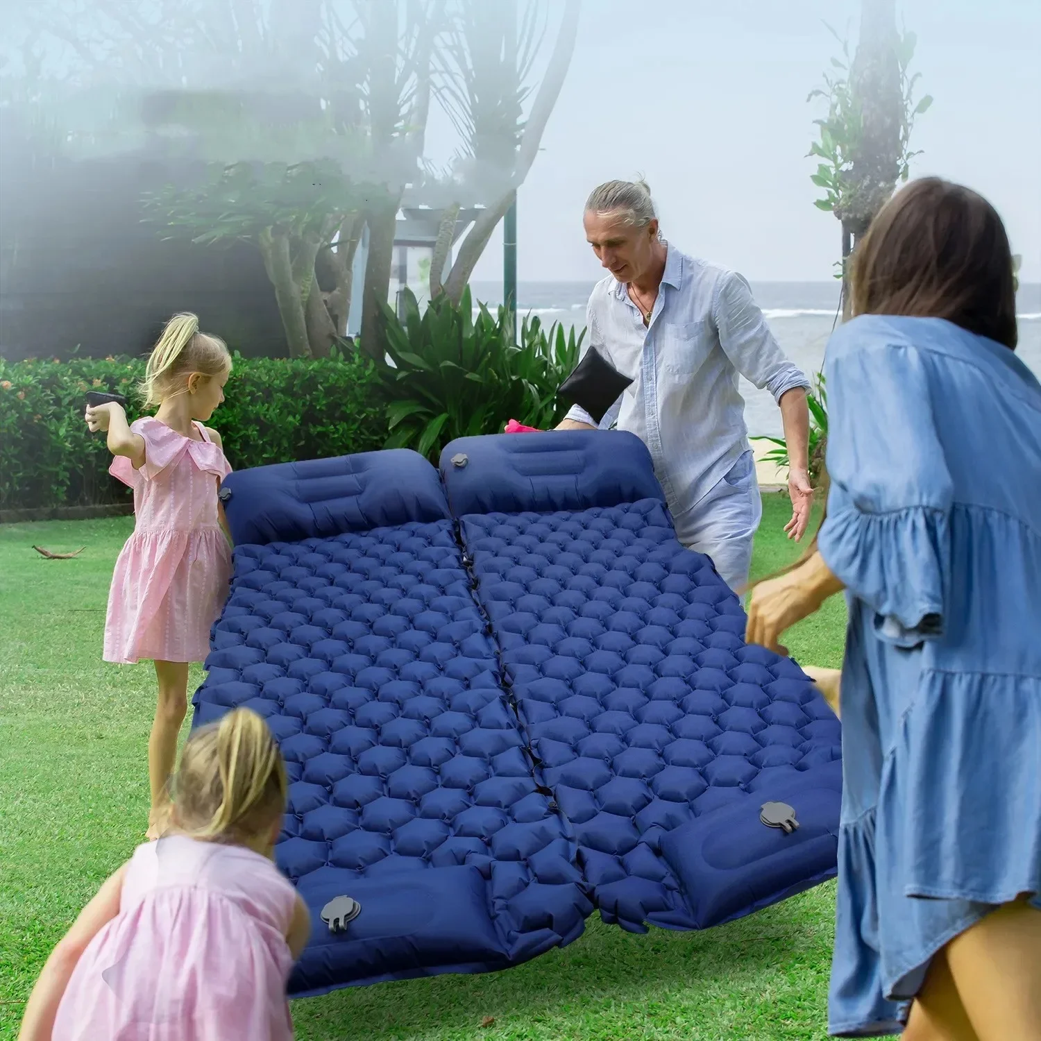 Camping Mat Sleeping Pad Self Inflatable Mattress With Pillow Ultralight Air Cushion Outdoor Hiking Fast Air Charging
