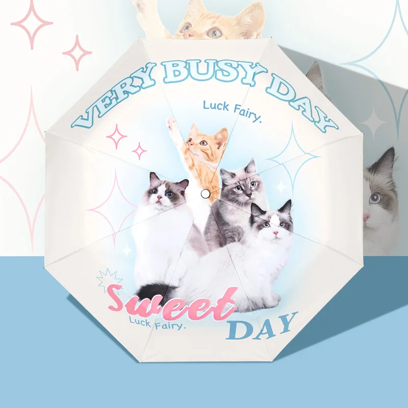 Sunshade Umbrella,Folding Umbrella,Cute cat pattern,UV umbrella,Wind Resistant,UV Blocking,Portable rain gear for travel,1PC
