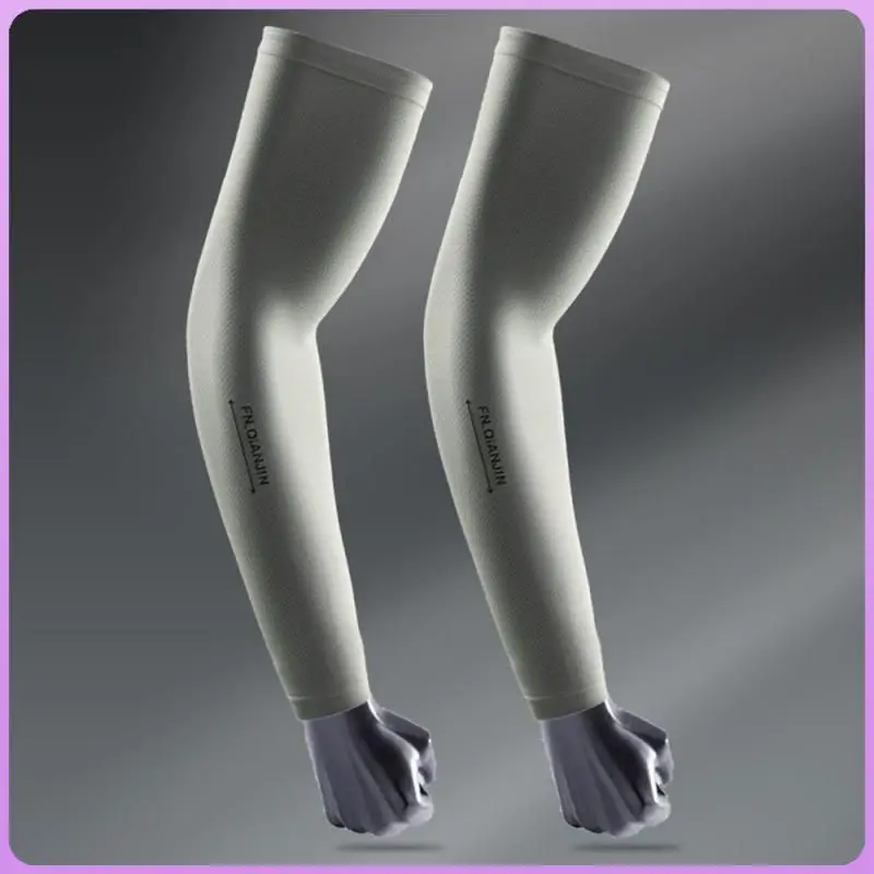 1 Pair Sleeves Men Quick Drying Sun Shade Cycling Arm Sleeves Ice Silk Cooling Breathable Solid Color Uv Protection