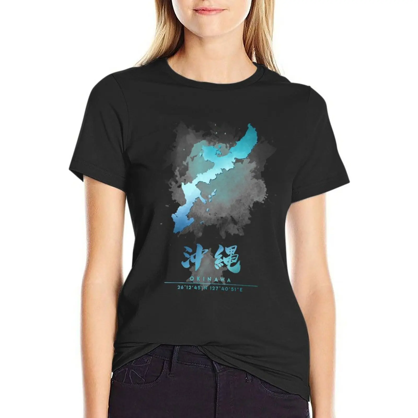 

Okinawa Japan Watercolor Map Art T-Shirt shirts graphic tees Female clothing plus sizes western t-shirt dress for Women