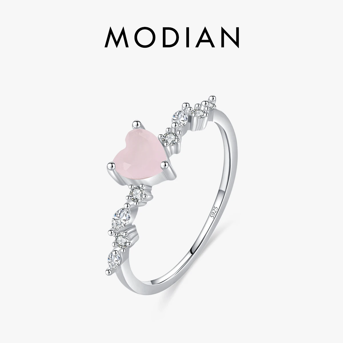 MODIAN 925 Sterling Silber Elegante Rosa Kristall Herz Finger Ringe Für Frauen Geburtstag Romantische Geschenk Edlen Schmuck Zubehör
