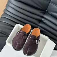 Sabots en daim à bout fendu pour femmes, boucle réglable, talon plat, chaussures décontractées confortables et antidérapantes 2