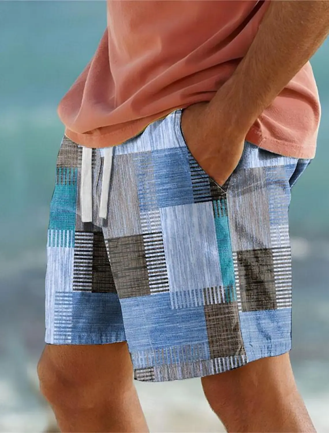 

Шорты мужские клетчатые с 3D-принтом, винтажные пляжные плавки для плавания в клетку, с эластичным шнурком, для отдыха, пляжа, В гавайском стиле