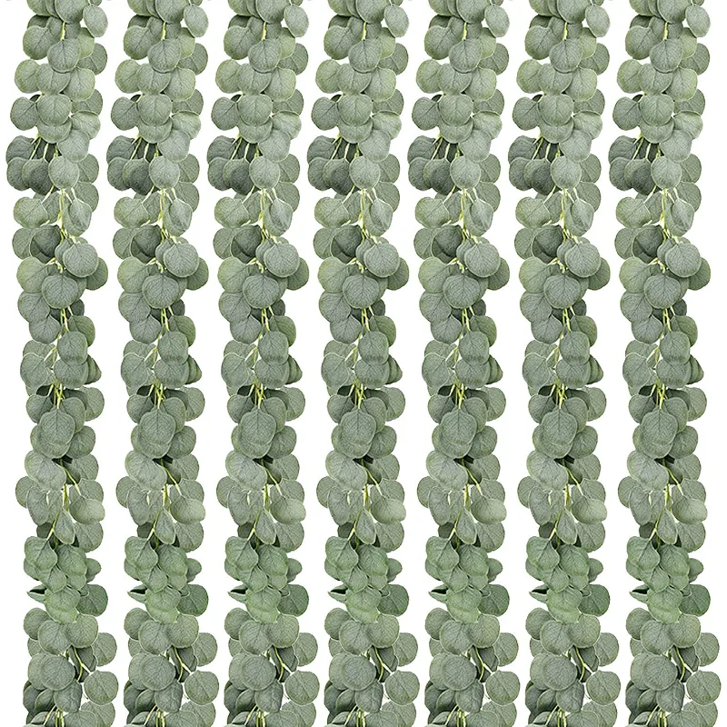 

7PCS Eucalyptus Garland Artificial Faux Garland Wall Decor Silver Dollar Eucalyptus Greenery Leaves Vines Plant for Wedding Arch