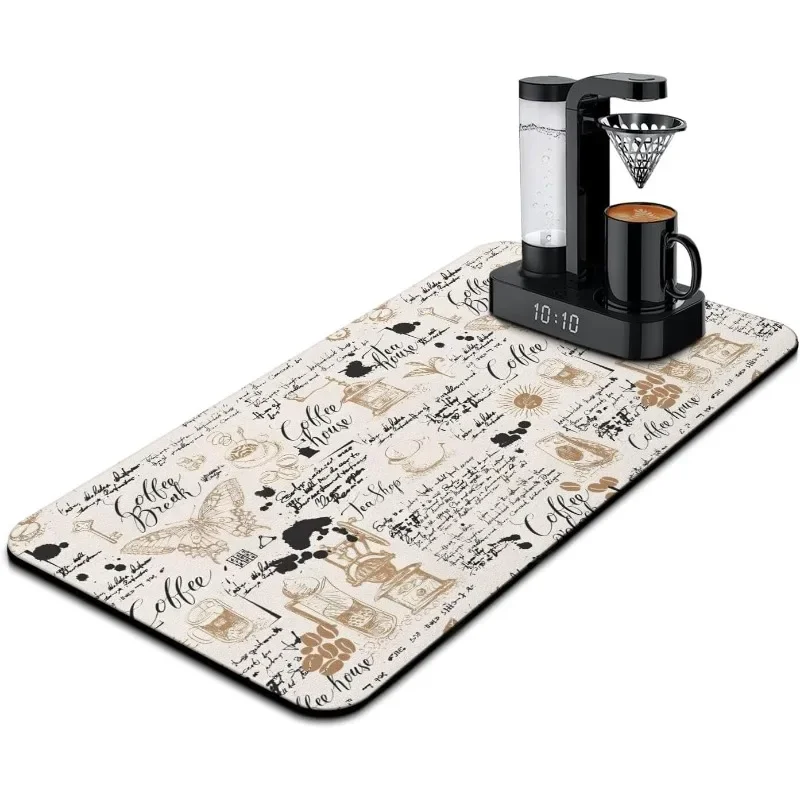 Vintage Nostalgic Coffee Bean World Map Absorbent Quick Clean Slip-Resistant Dish Drying Mat for Kitchen & Coffee Ba