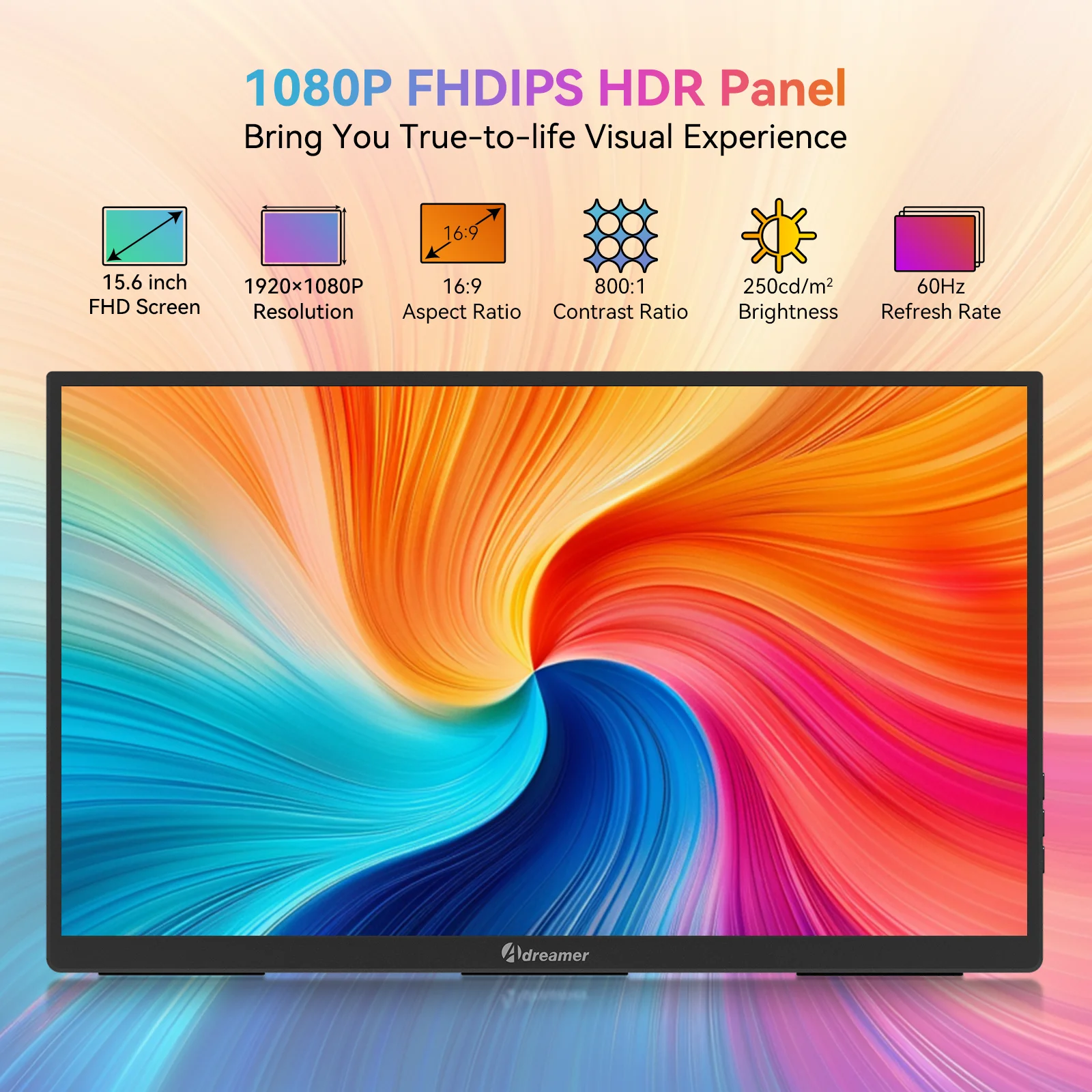 Adremer FHD 1080P IPS ޴ ȭ,  ۾ ü  3.0 C Ÿ ̽, 60Hz  ħ, 15.6 ġ