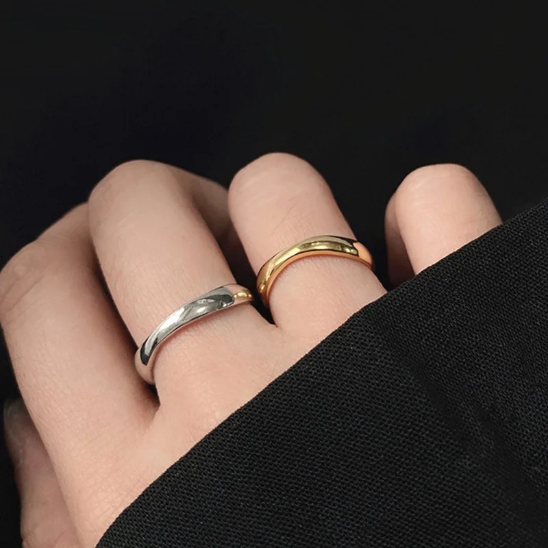 

925 Sterling Silver Open Ring for Women Men Couple INS Minimalist Irregular Wave Pattern Gold Color Jewelry Accessories Bijoux