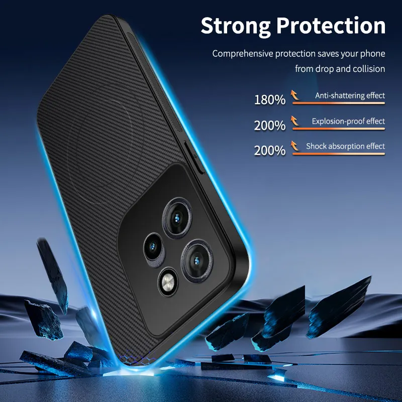 Magnetic Carbon Fiber Textured Anti-Drop Shockproof Case with Skin-Feel Finish