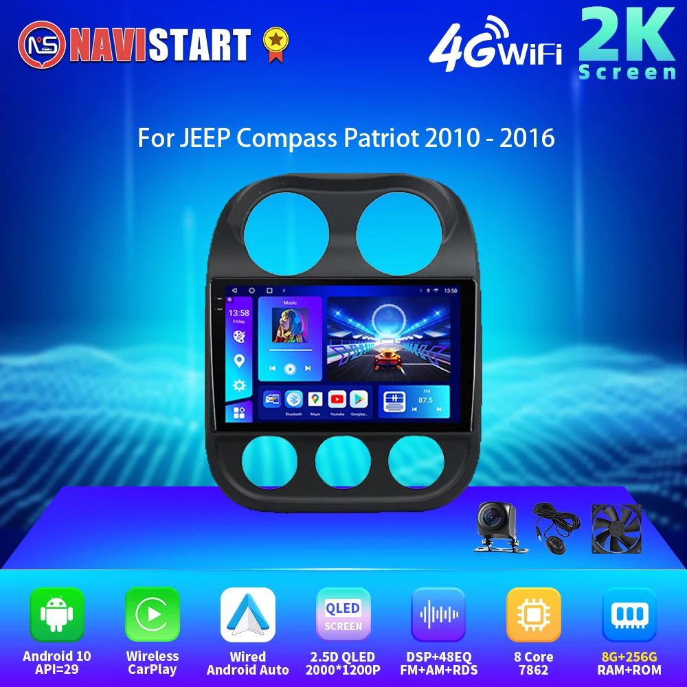 Navigazione 2K 2000*1200 Autoradio Navigazione Multimediale Per Jeep Compass Patriot 2010 2012 2013 2014 2015 2016 Wireless Carplay