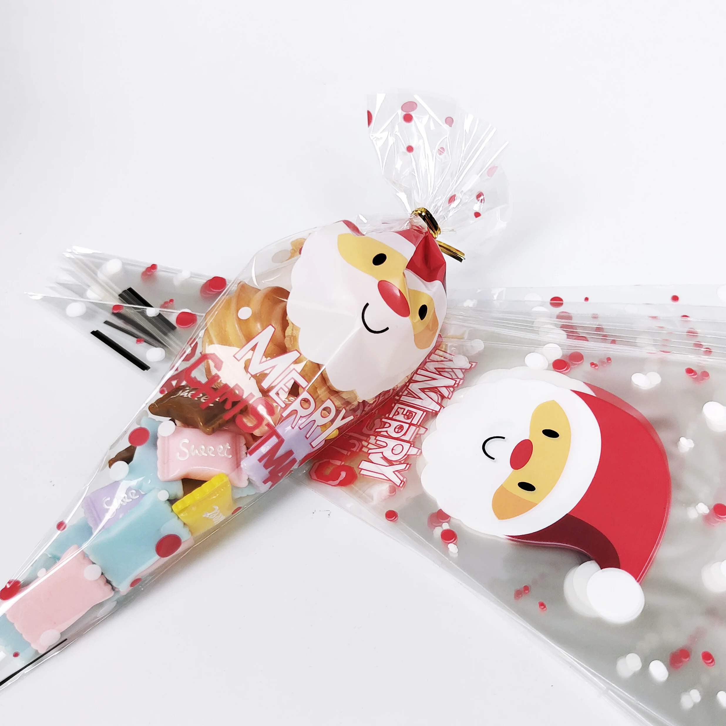 50/100 Stück Weihnachts-Süßigkeitenbeutel mit Weihnachtsmann- und Schneeflocken-Motiv, Plastik-Geschenkbeutel für Weihnachtsfeier-Dekoration 2026 – Detail 7