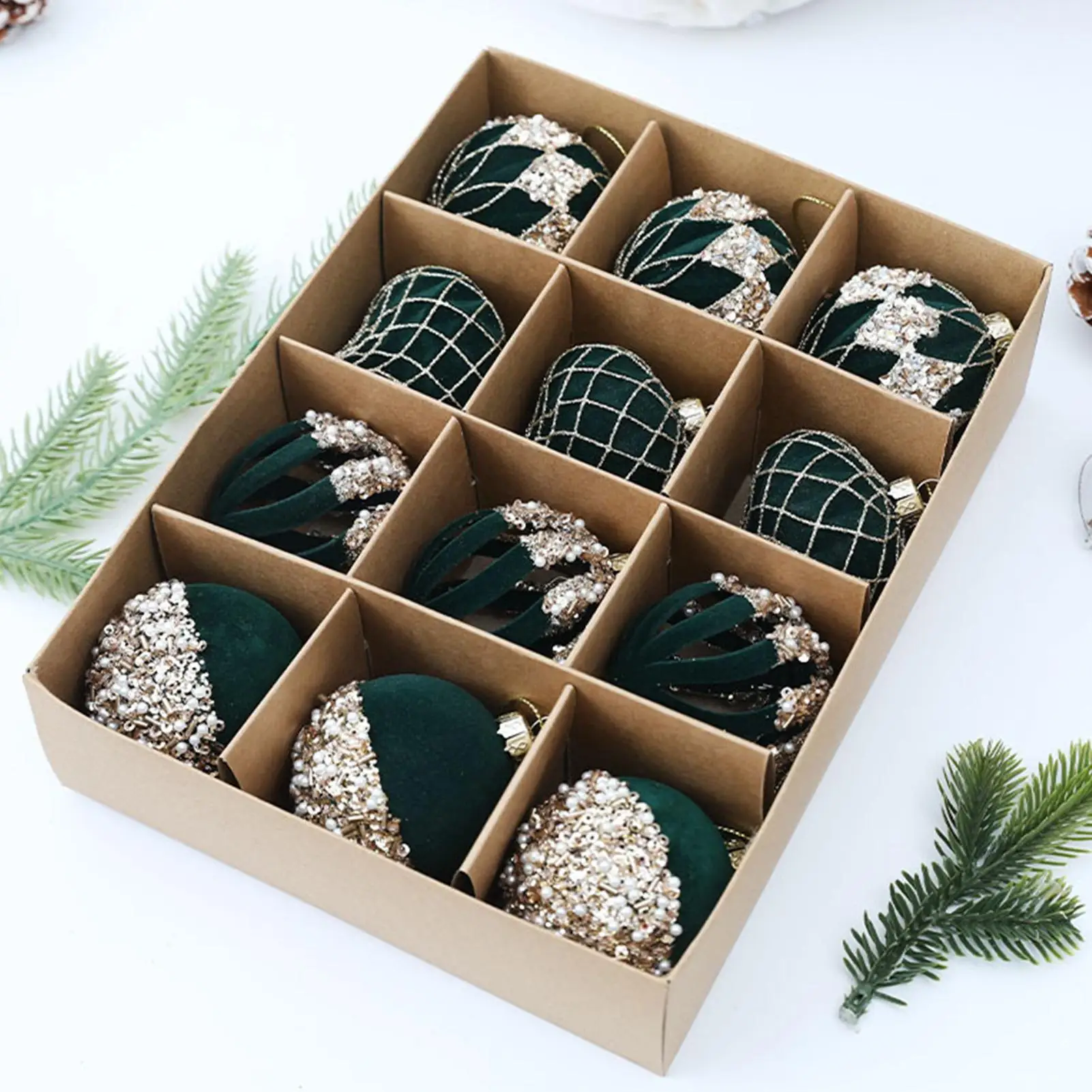 Christmas Ball Ornaments 12 Pieces Modern Art Rhinestone Flocked Balls For Christmas Tree For Home Wall Living Room House Indoor