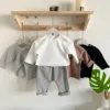 2025 Autumn New Baby Long Sleeve T Shirt Cotton Boy Striped Bottoming Tops Girl Solid Simple Casual Pullover Infant Clothes 2