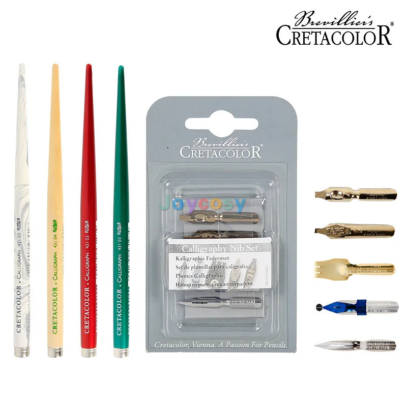 예술적인 대리석 패턴이 있는 CRETACOLOR 만년필 - 캘리그래피와 레터링을 위한 빨간색과 녹색의 나뭇결 디자인.