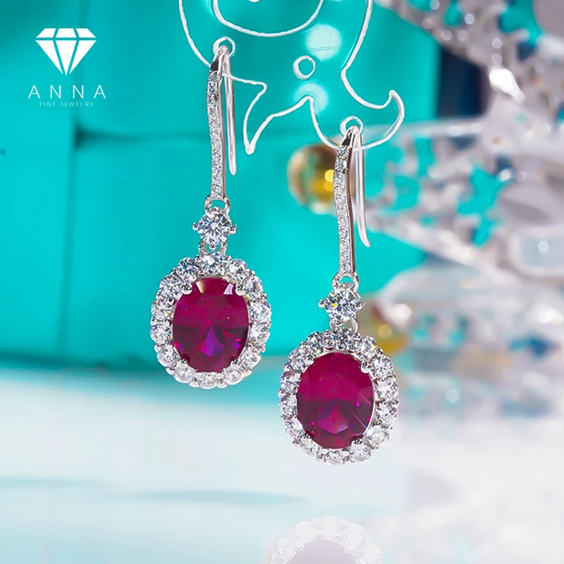 Luxury Natural Ruby Diamond Earrings For Women 100% 925 Sterling Silver Platinum Plated Fine Jewelry Elegant Engagement Gift New