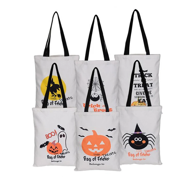 

1PC Halloween Reuseable Pumpkin Candy Bag Cotton Linen Sublimation Tote Bag Gift Bags Handheld Festival Decoration For Kids