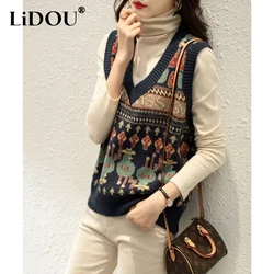 Autumn Winter New Fashion Printing High Street Sleeveless Sweater Vest Women High Street Casual Loose Embroidered Chic Pullover