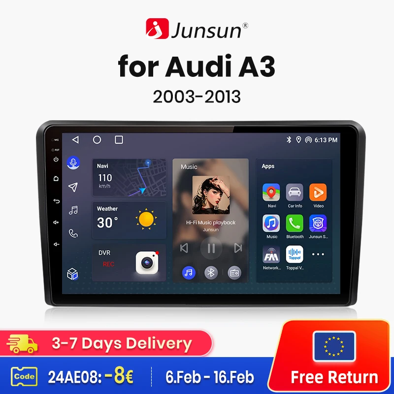 

Автомагнитола Junsun V1 для Audi A3, 2, 8P, 2003-2013, 4G, GPS