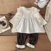 2025 Spring New 0-3 Years Baby Girl Edge Cover Vest Lotus Leaf Collar Base Shirt And Loose Pants 3pcs Suit Girls Clothes Set 1