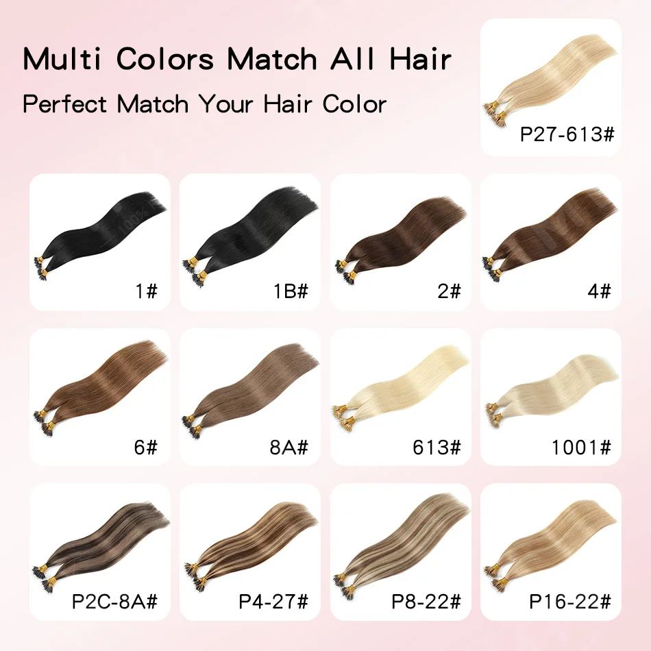 Extensioni per capelli umani con anello nano da 50/100 ciocche, 100% capelli umani Remy europei, 14-24 pollici, lisci, pre-incollati con micro anelli - immagine 6