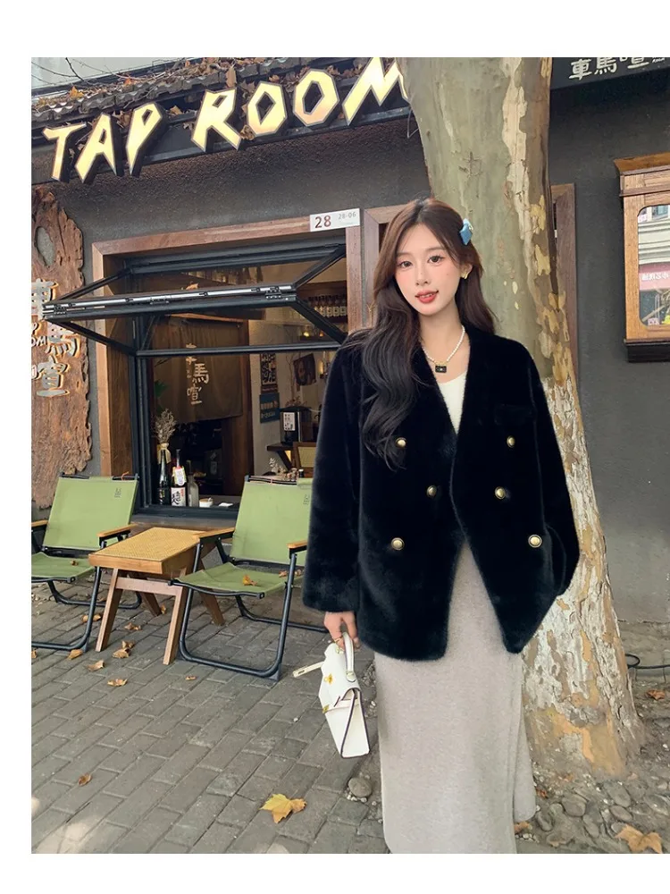 Women\'s Coat Winter New Fur One-piece Mink Fur Coat V-neck Casual Slimming Thickened Warm Coat Woman Clothing Winter Jackets