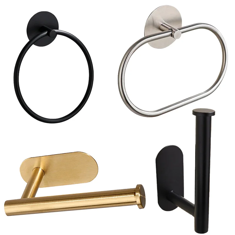 1Pc Self-Adhesive Toilet Paper Holder Bathroom Stainless Towel Holder Punch-free Roll Paper Kitchen Storage Hook Rack